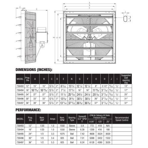 Hurricane Pro Shutter Exhaust Fan 24 in