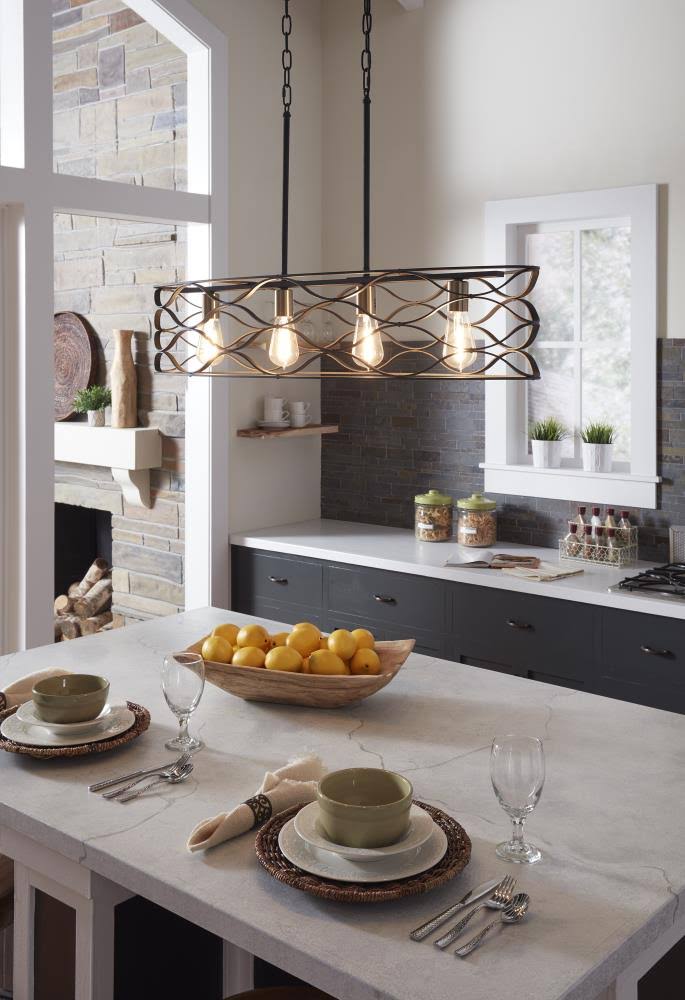 Quoizel Unity Mottled Black with Gold Casual/Transitional Kitchen Island Light | LWS3549H