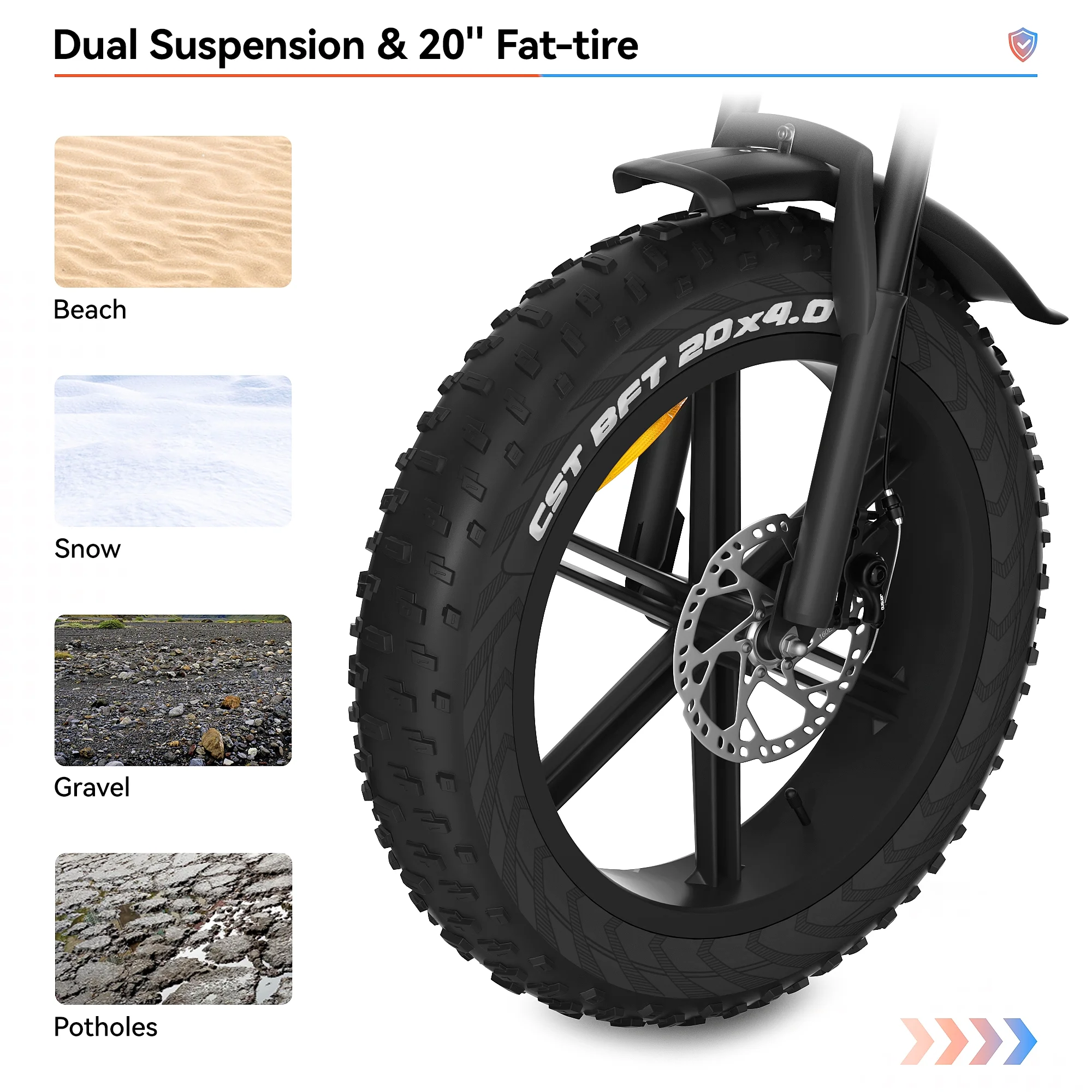 Arnahaishe 20" 4.0 Fat Tire Electric Bike for Adults, 750W Adults E Bike, 48V 14Ah Removable Li-Ion Battery, Professional 7-Speed, Electric Mountain Bicycle Beach Bike Snow Bike Ebike for Men
