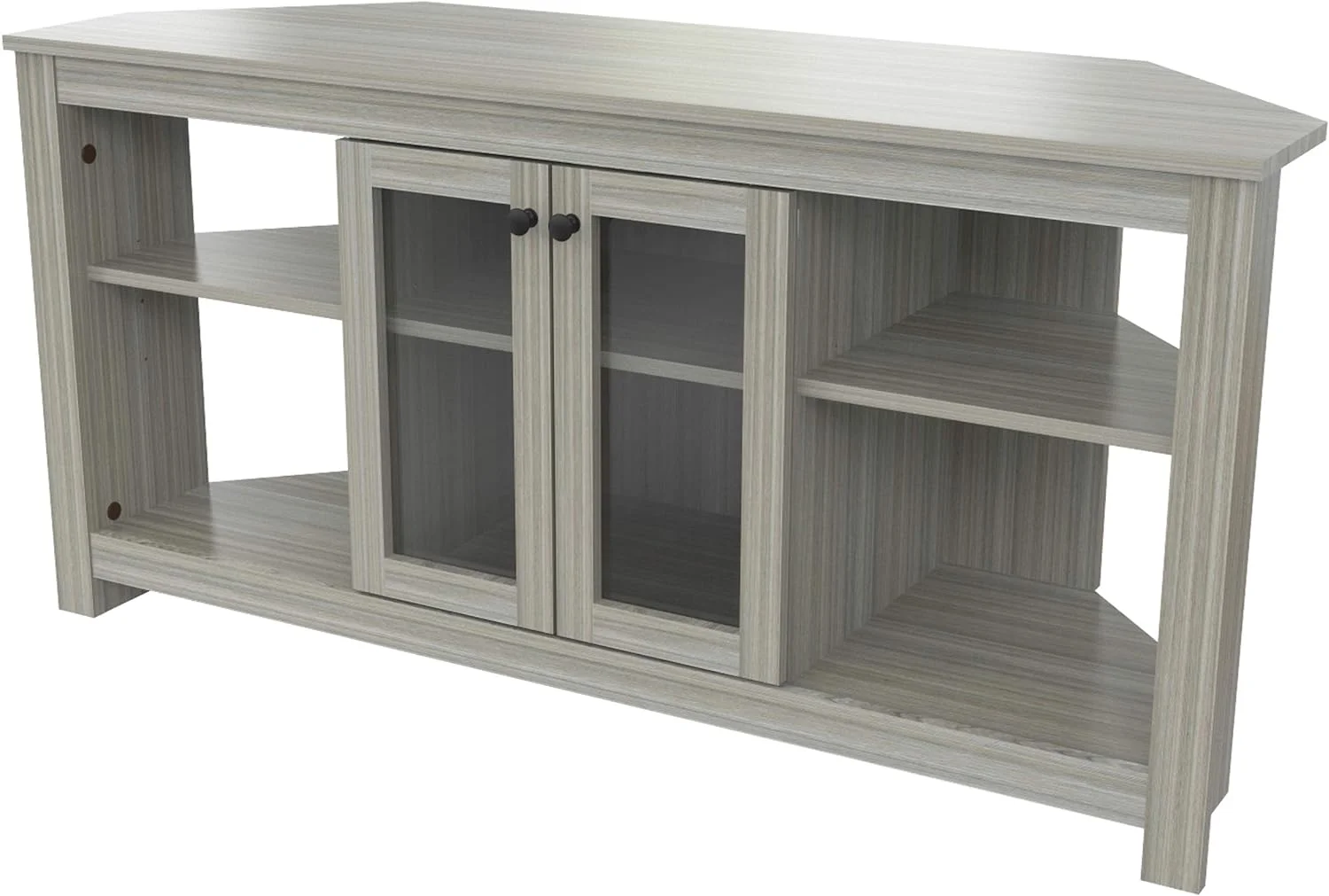 Corner TV Stand With Glass Doors, Oak