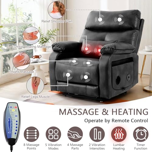 Dual Motor Power Lift Recliner Chair for Adult & Elderly, Infinite Position Lay Flat Lift Chair with Heat & Massage, Cup Holder, Lumbar Pillow, Wireless Charger, USB Ports, Leather (Beige)