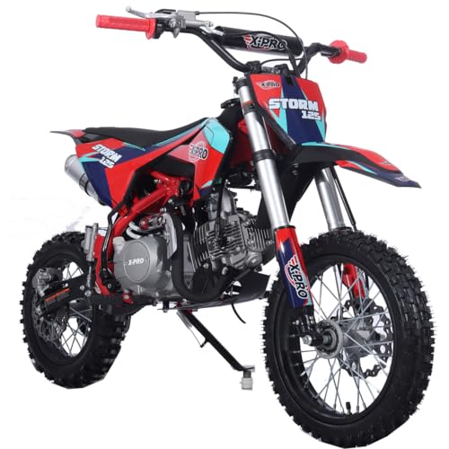 X-PRO 125cc Kids Dirt Bike Pit Bike Youth Dirt Pit Bike with 4-Speed Semi-Automatic Transmission, Big 14"/12" Tires!