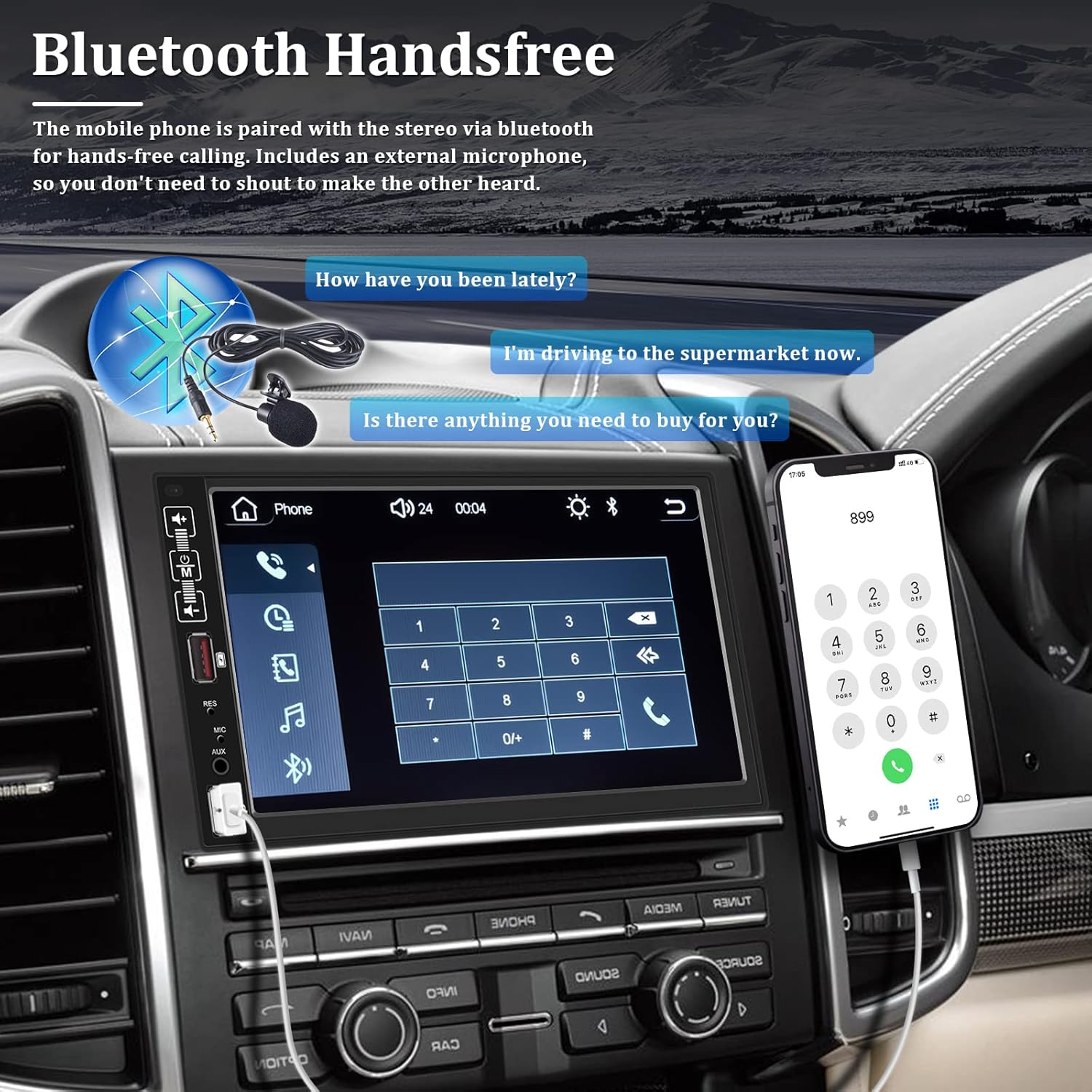 7 Inch Double Din Car Stereo with Carplay Android Auto Touch Screen Bluetooth Car Radio with FM Mirror Link USB SWC Backup Camera Remote Control Microphone
