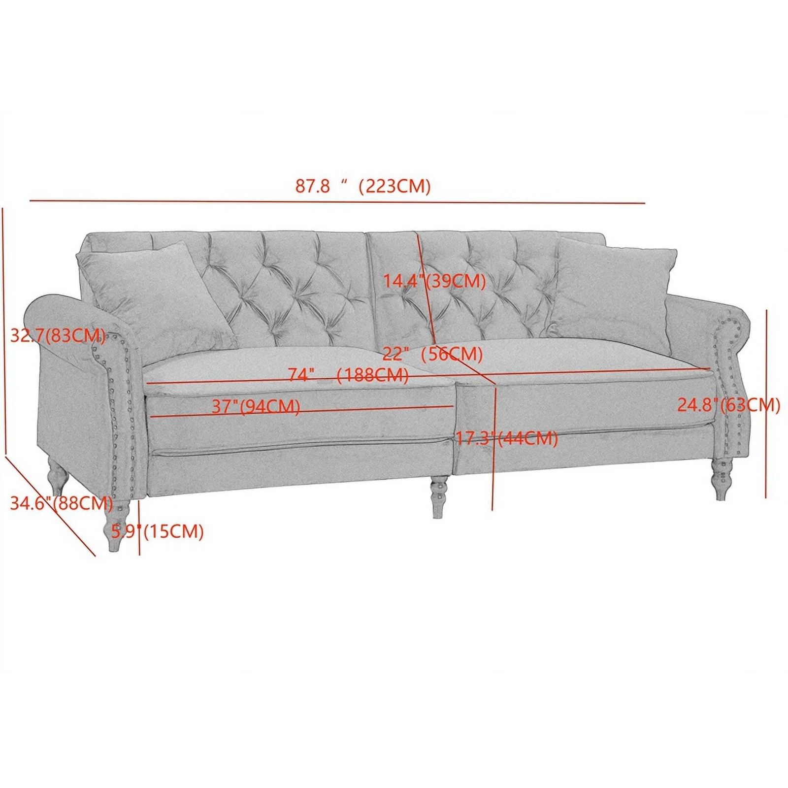 87.8'' Convertible Blue Velvet Sofa Bed Sleeper