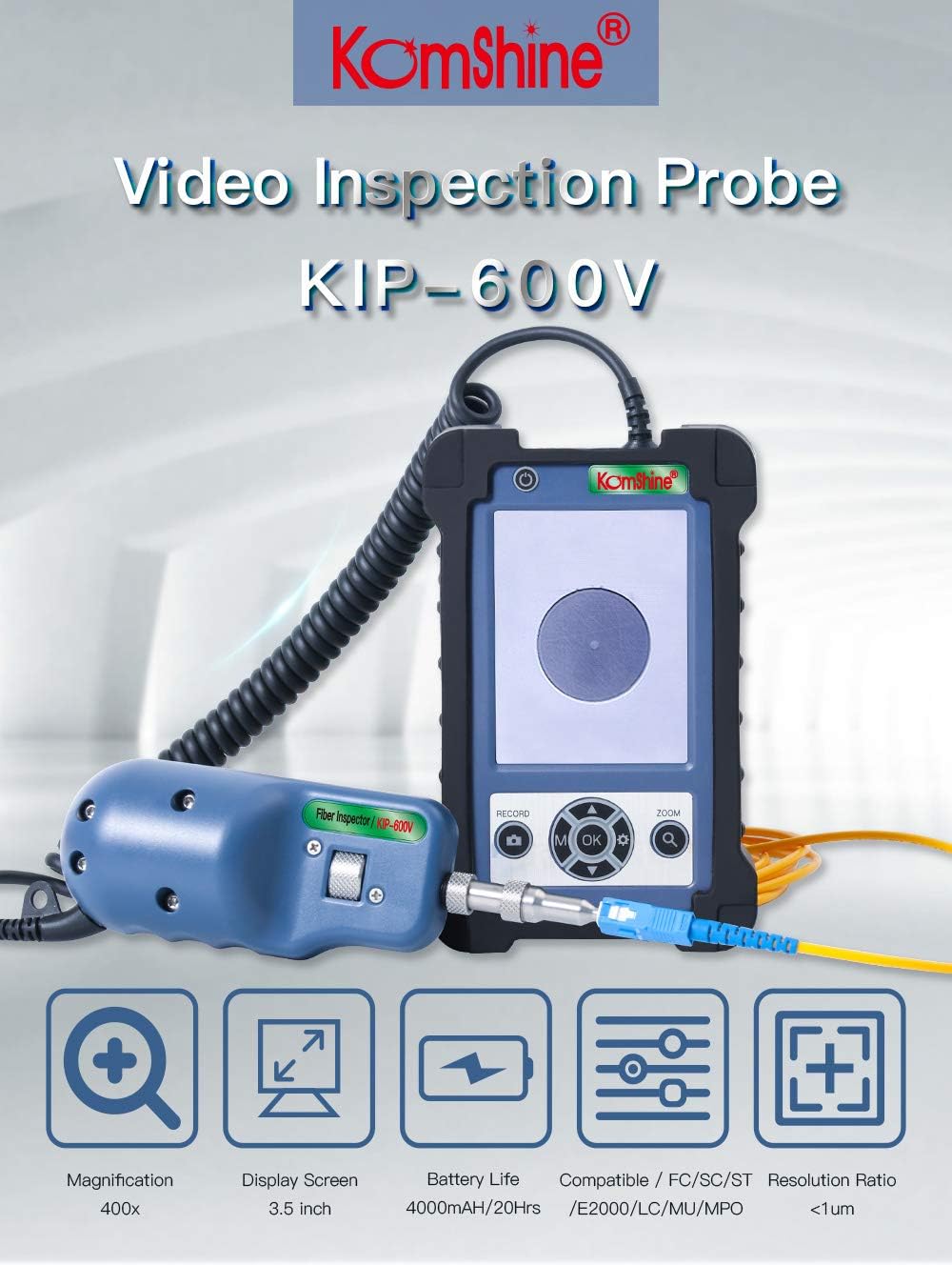 400x Fiber Optic Video Inspection Probe and Display KomShine KIP-600V, Fiber Optic Inspector,Fiber Optic Scope 400 Magnification