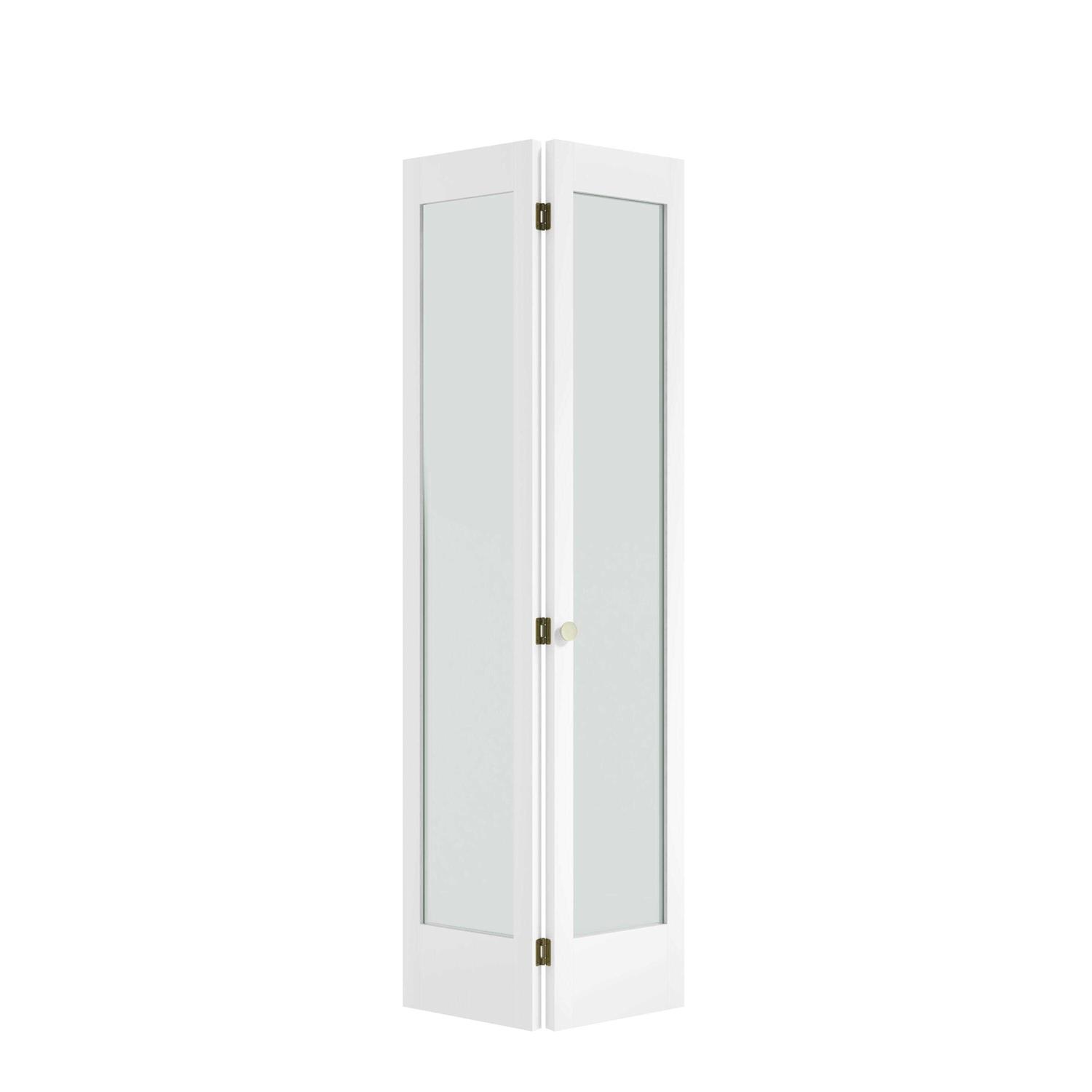 EightDoors 80 in. x 1-3/8 in. Frosted Glass 1-Lite Shaker Primed Solid Wood Core Bi-Fold Door with Hardware Included - Shop Hardware Tools Online Store