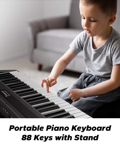Starfavor 88 Key Piano Keyboard, Compact Bluetooth Digital Piano with Full-size Semi Weighted 88 Keys, Budget Electric Keyboard Piano with Stand, Piano Pedal, Carrying Bag, Recording/MIDI/USB, Black