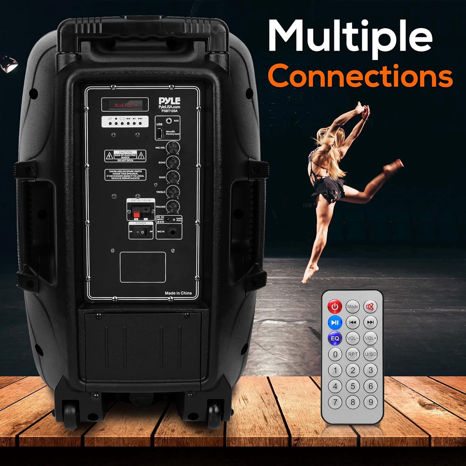1200W Portable Bluetooth PA Speaker - 12’’ Subwoofer, LED Battery Indicator Lights W/Built-In Rechargeable Battery, MP3/USB/SD Card Reader, and UHF Wireless Microphone - Pyle PSBT125A
