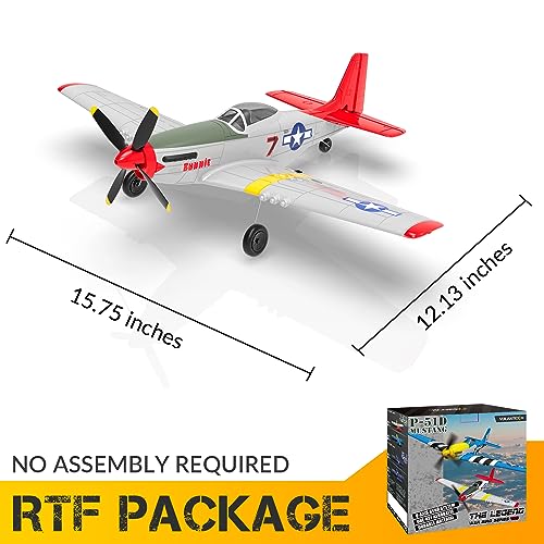 VOLANTEXRC RC Plane, 4 Channel Remote Control Airplane Fighter RTF with 6-Axis Gyro, 3 Modes & Aerobatics Easy to Fly, 2.4GHz Radio Controlled Aircraft for Beginners, Boys & Adults, P51D Mustang, Red
