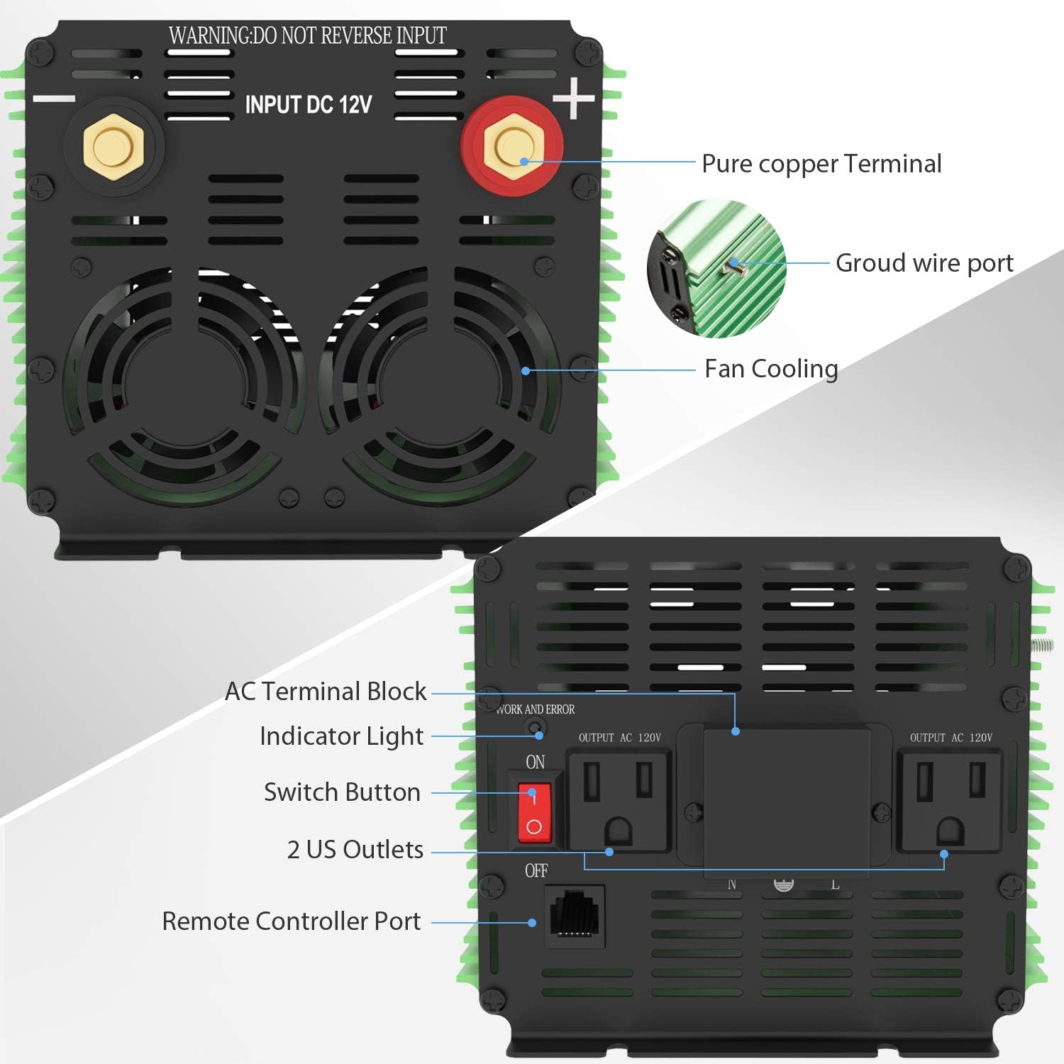EDECOA 3000 Watt Power Inverter DC 12V to AC 110V 120V for Car Truck RV with LCD Display and Remote Controller