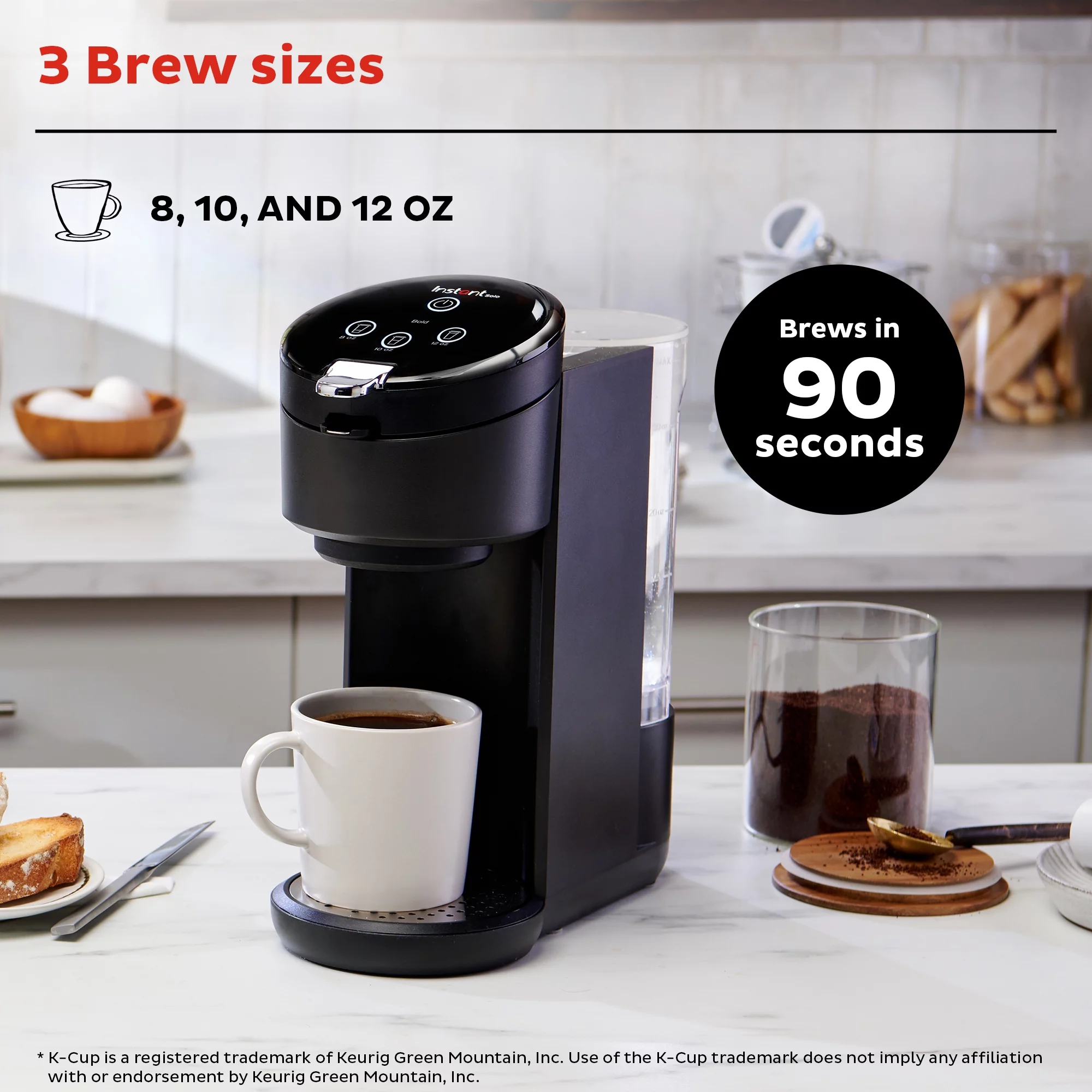 Instant Solo 2-in-1 Single Serve Coffee Maker for Ground Coffee or K-Cup Pods with 3 Brew Sizes, Black