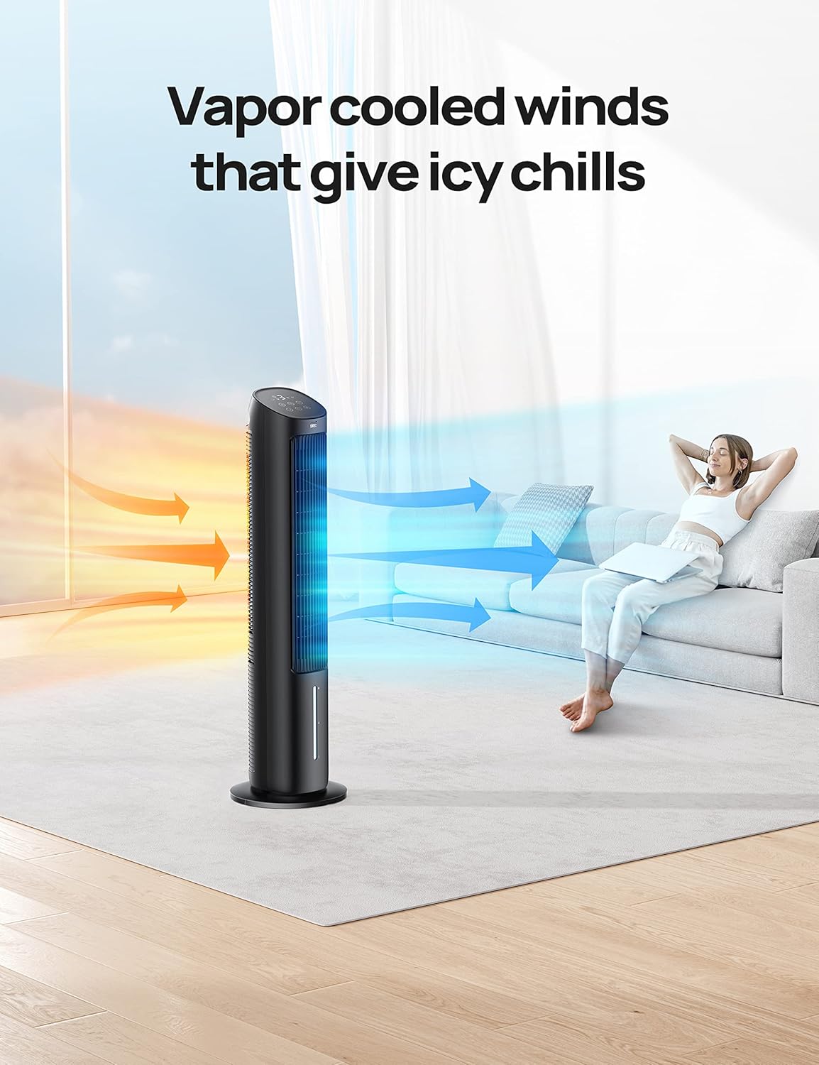 Dreo Evaporative Air Cooler, 40” Cooling Fan 2023 Upgrade with 80° Oscillating, Removable Water Tank, Ice Packs, Remote Control, 4 Speeds, 7H Timer, Personal Swamp Cooler for Room Home Office