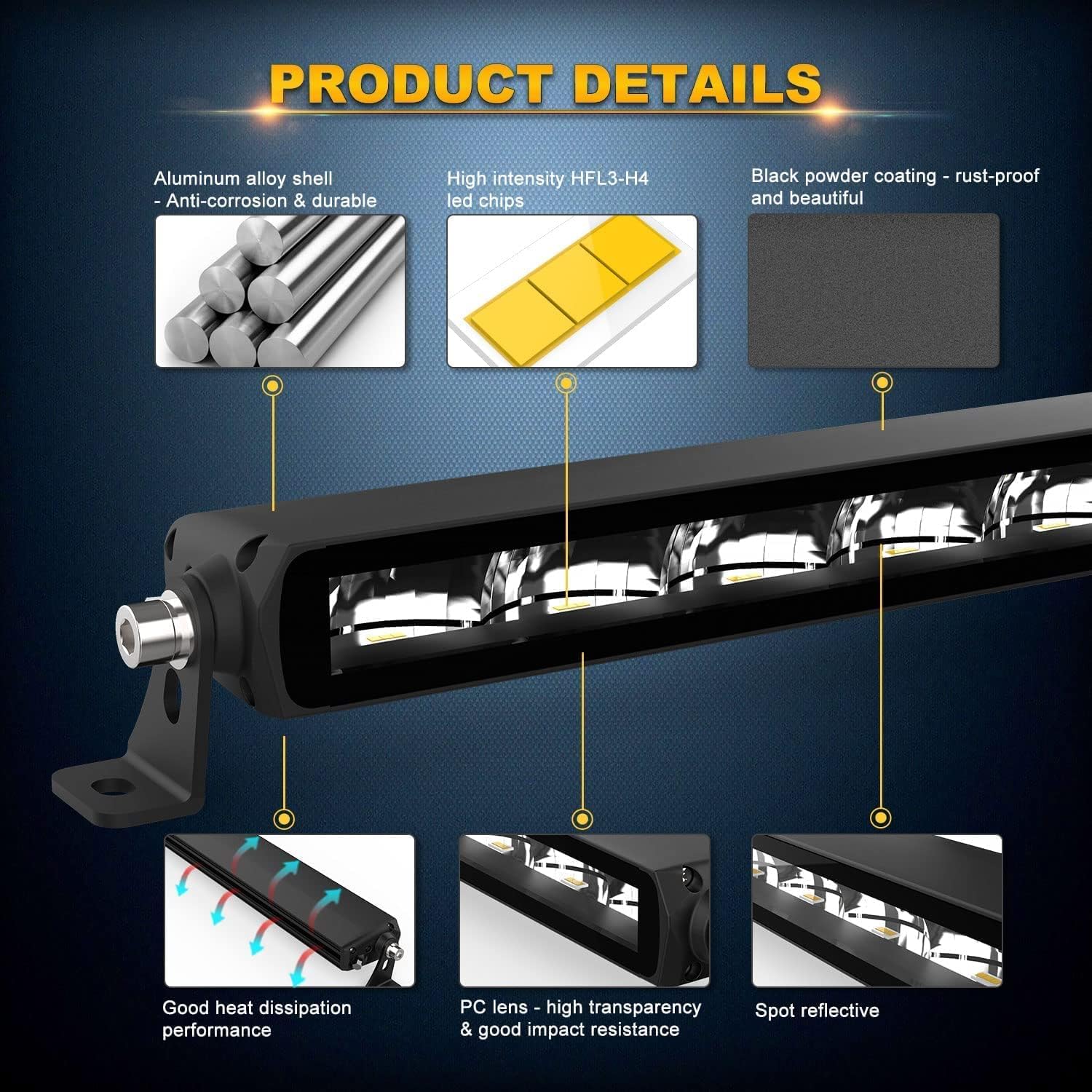 LED Light Bar 52Inch Roof Light Bar for Off-Road Trucks Cars ATV SUV Cabin Boats etc - Single Row Light Bar with Spot Flood Combo Beam - IP69K Waterproof Off Road LED Work Light