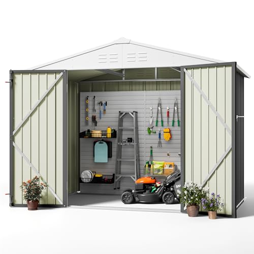 Greesum Outdoor Storage Shed 6 x 8 ft. Utility Tool Shed Metal Storage Garden Shed with Door & Lock for Patio Storage, Brown