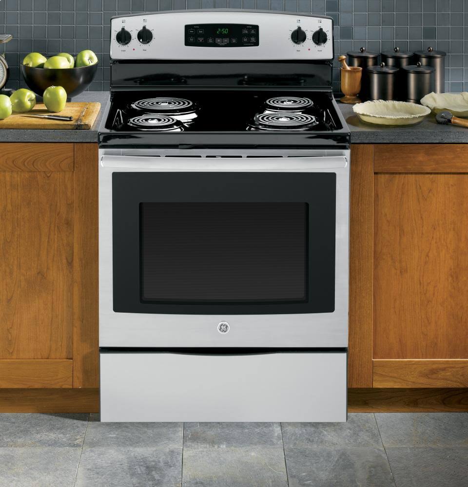 GE JB250RFSS Electric Range - Freestanding - 5.3 cu ft - Stainless Steel/Black