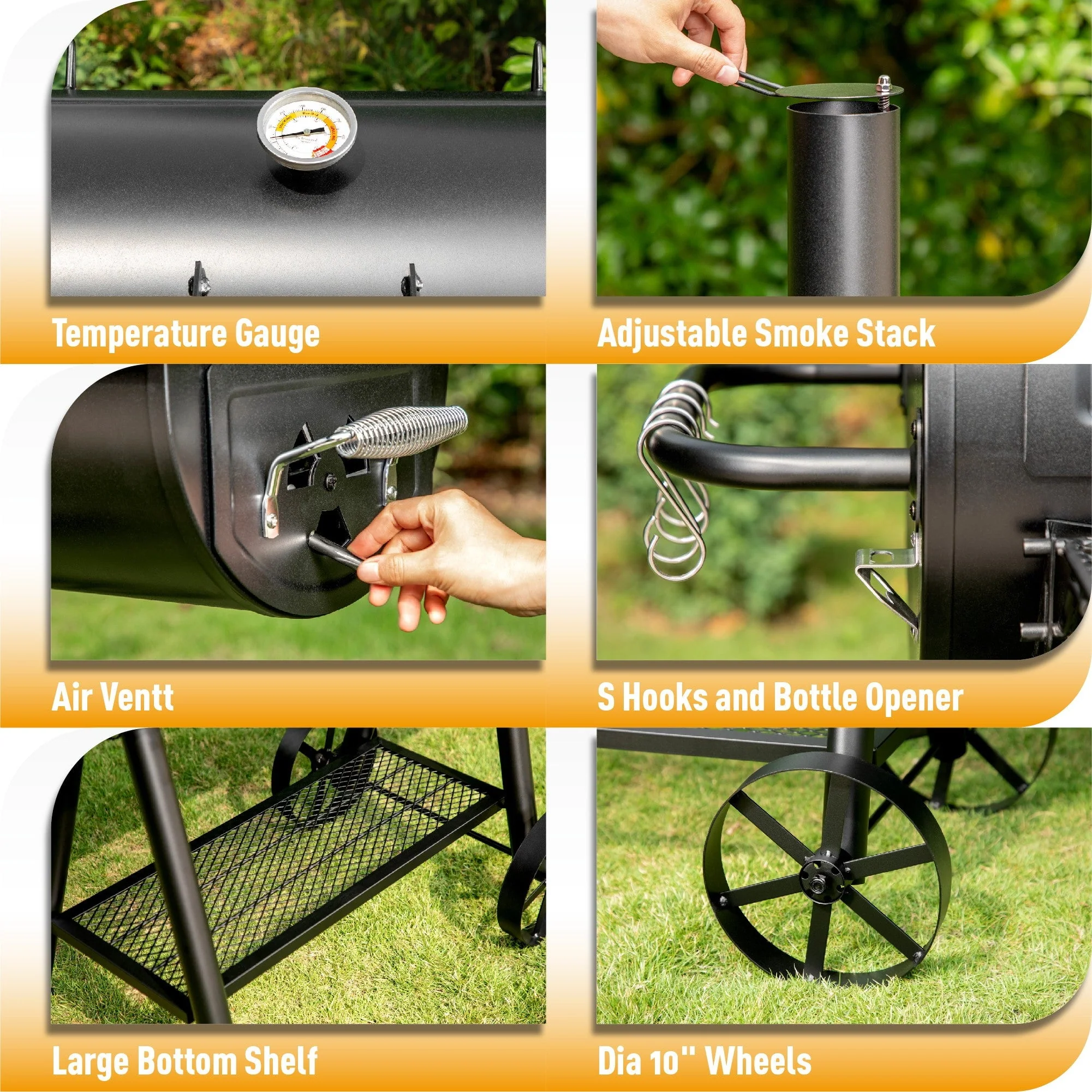 Alpha Joy Heavy Duty BBQ Charcoal Grill with Offset Smoker Overlarge 941 sq.in. Cooking Area