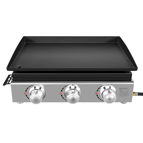 Cecarol 23in 3-Burner Propane Gas Griddle, 355 sq in, 25,500 BTU - For Outdoor, RV, Tailgating