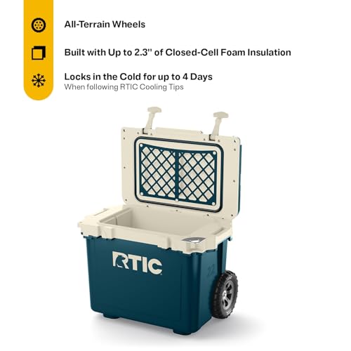 RTIC 22 QT Ultra-Light Wheeled Cooler with Handle, Hard Insulated Portable Ice Chest Box for Beach, Drink, Beverage, Camping, Picnic, Fishing, Boat, Barbecue