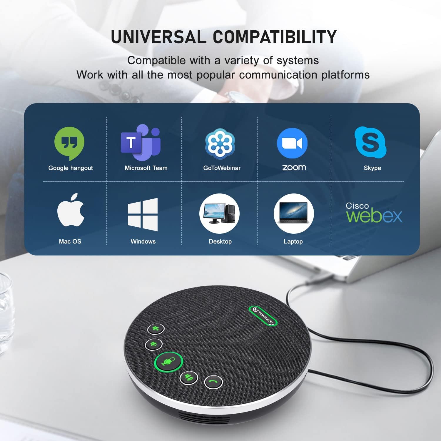 TONGVEO USB Speakerphone Conference Microphone,M3 Conference Speaker Built-in Full Duplex 360°Voice Pickup 4 AI Microphones Noise Cancellation Mics for Video Conference,Gaming,Chatting,Skype…