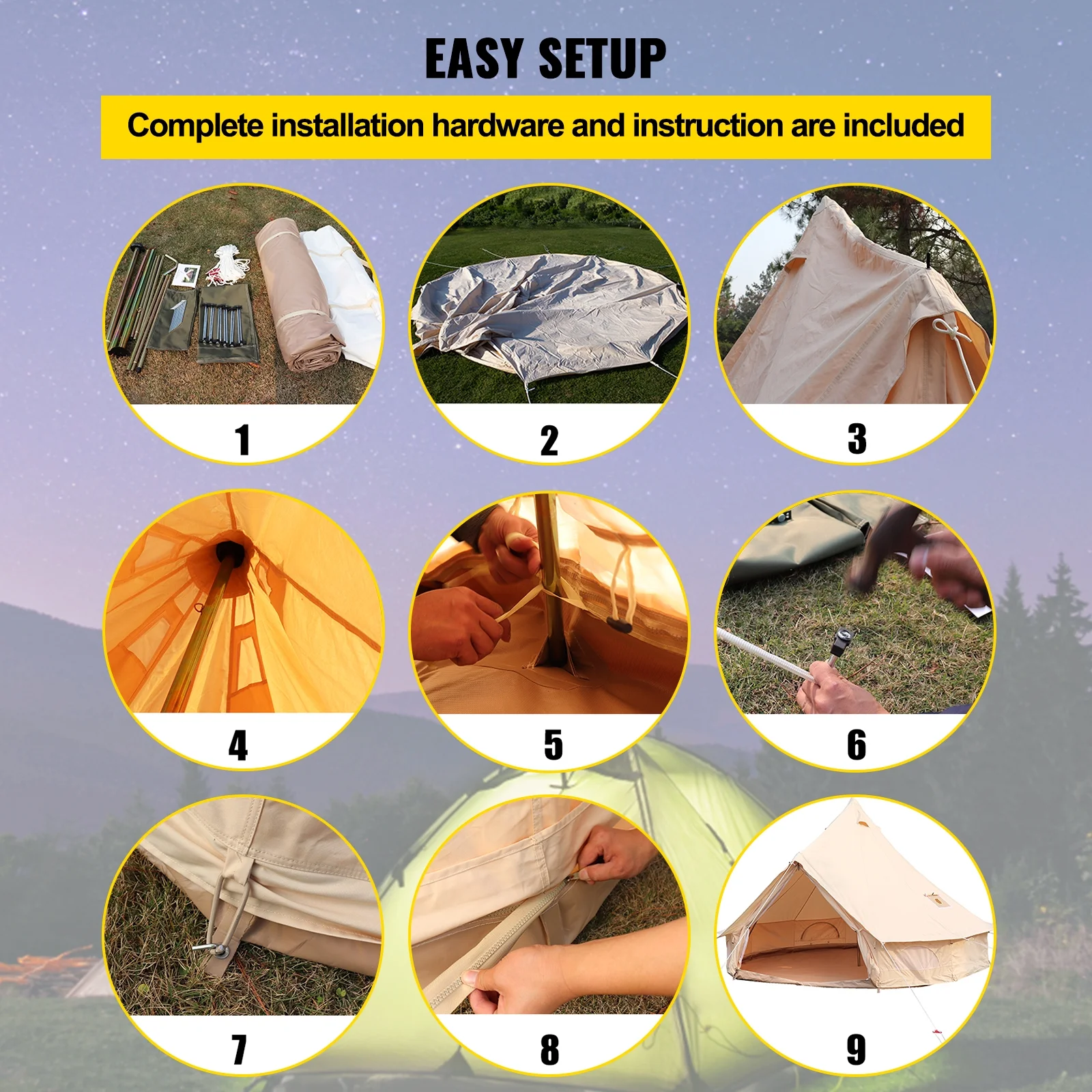BENTISM 4-Season 8-10 People Large Waterproof Cotton Canvas Bell Tent With Stove for Camping Parties(5M Dia)