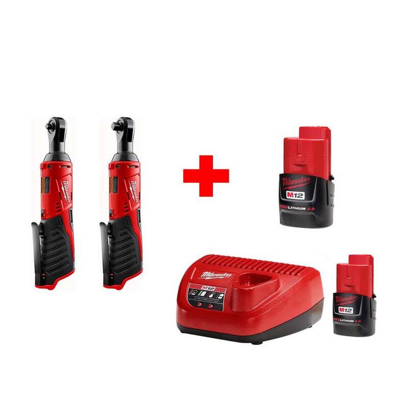 M12 12V Lithium-Ion Cordless 1/4 in. Ratchet and 3/8 in. Ratchet Combo Kit (2-Tool) W/ (2) 2.0Ah Batteries