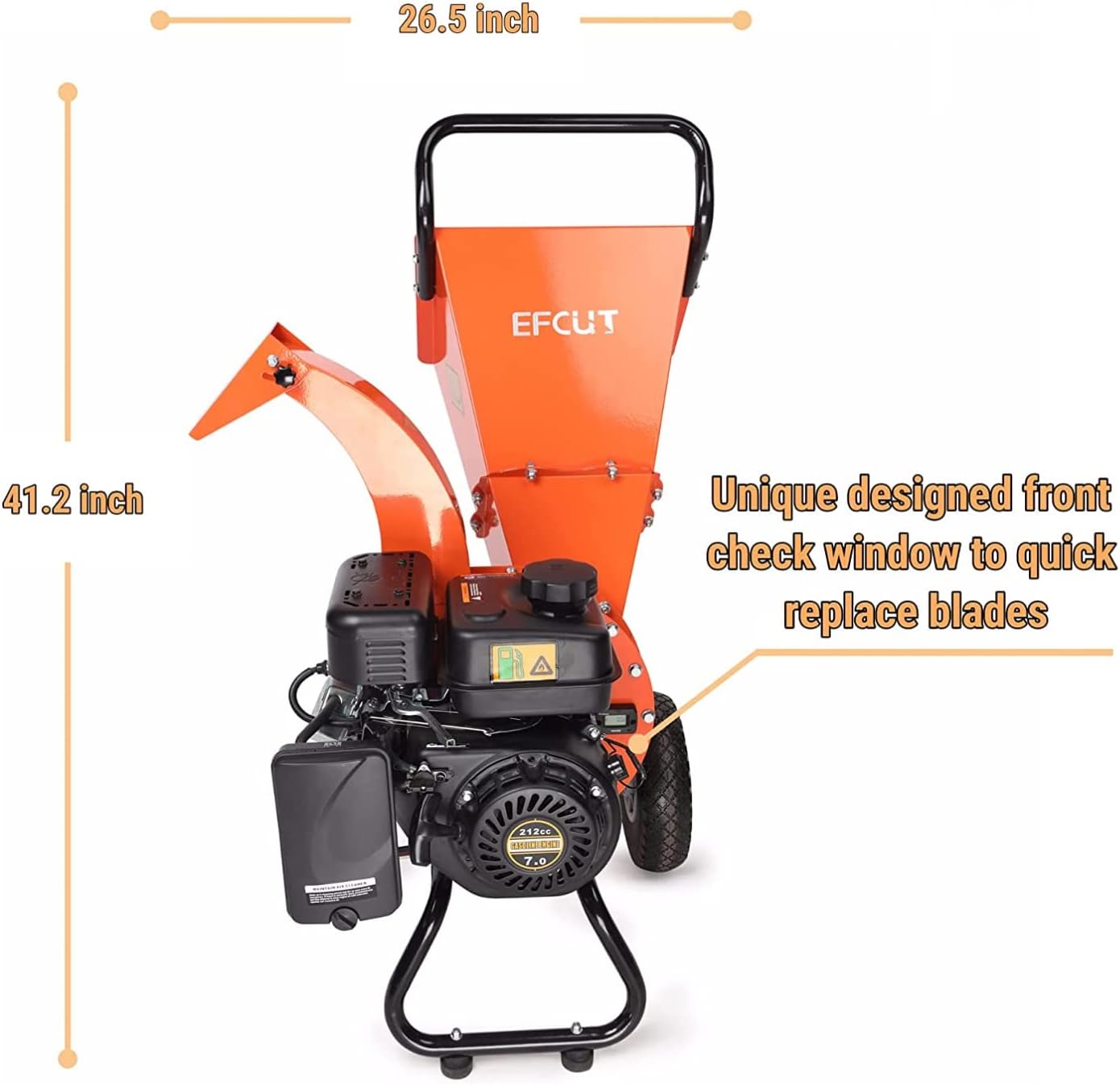 EFCUT C30 Mini Wood Chipper Shredder Mulcher, 7 HP 212cc Gasoline Engine, 3" Max Wood Diameter, 15:1 Waste Reduction Ratio, 1-Year Warranty After Product Registration