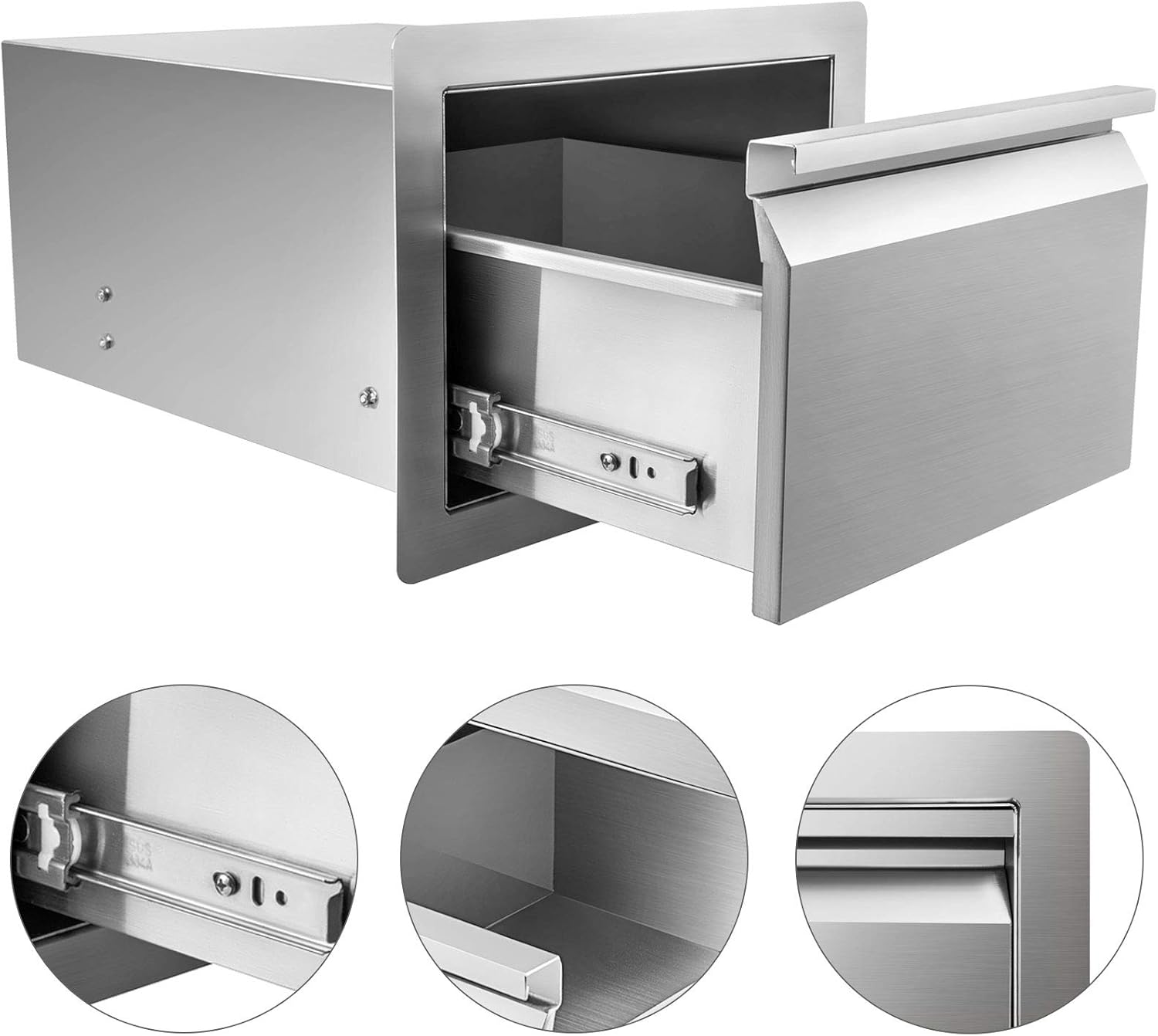 Hottoby Outdoor Kitchen Drawers Stainless Steel Double Access BBQ Drawers Box Frame Style Flush Mount for Outdoor Kitchen Cabinets& BBQ Island/Grill(18''x20''x15'' 304BBQ Storage Double Drawers)
