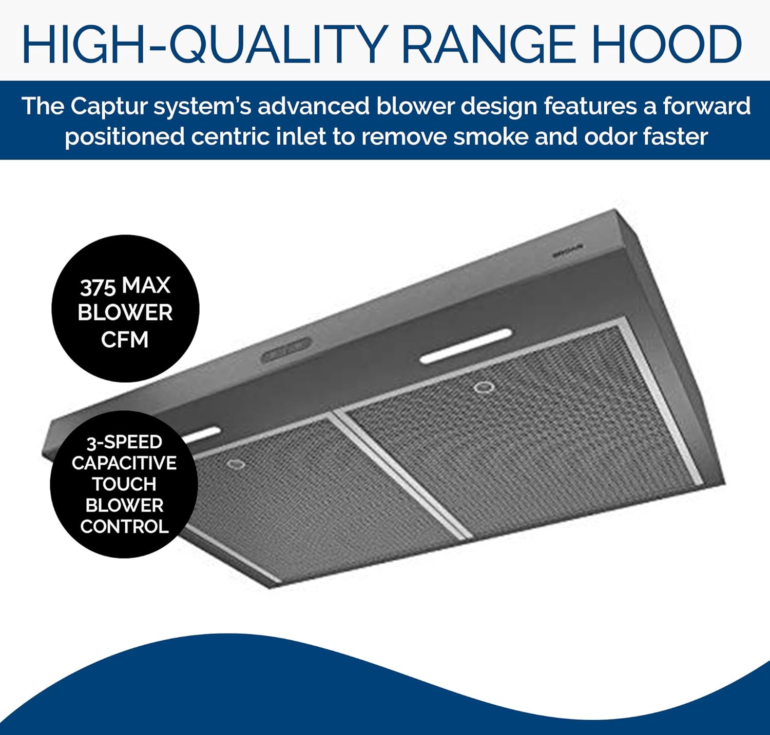 Broan Glacier Convertible Range Hood, Exhaust Fan and Light Combo for Over Kitchen Stove, Black Stainless Steel, 30", 1.2 Sones, 300 CFM