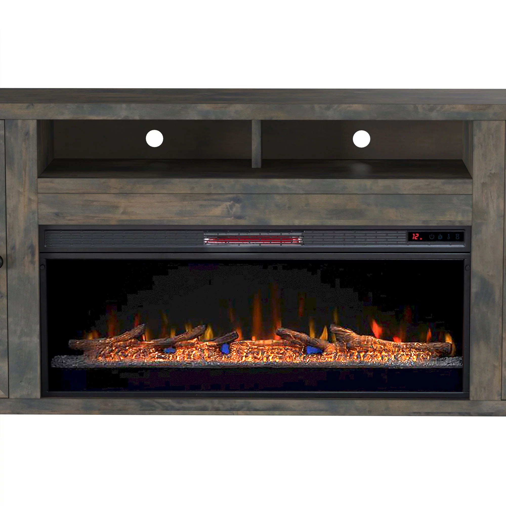 BVH 85 inch Fireplace TV Stand for 75 inch Tv's , Rustic, No Assembly Required, Solid Wood and Veneers, Barnwood