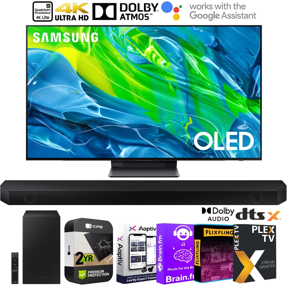 Samsung QN65S95BA 65 inch 4K Quantum HDR OLED Smart TV Bundle with Samsung HW-Q600B 3.1.2ch Soundbar, Tech Smart USA Audio Entertainment Essentials Bundle & 2 Year Extended Warranty - Curated Treasures Market