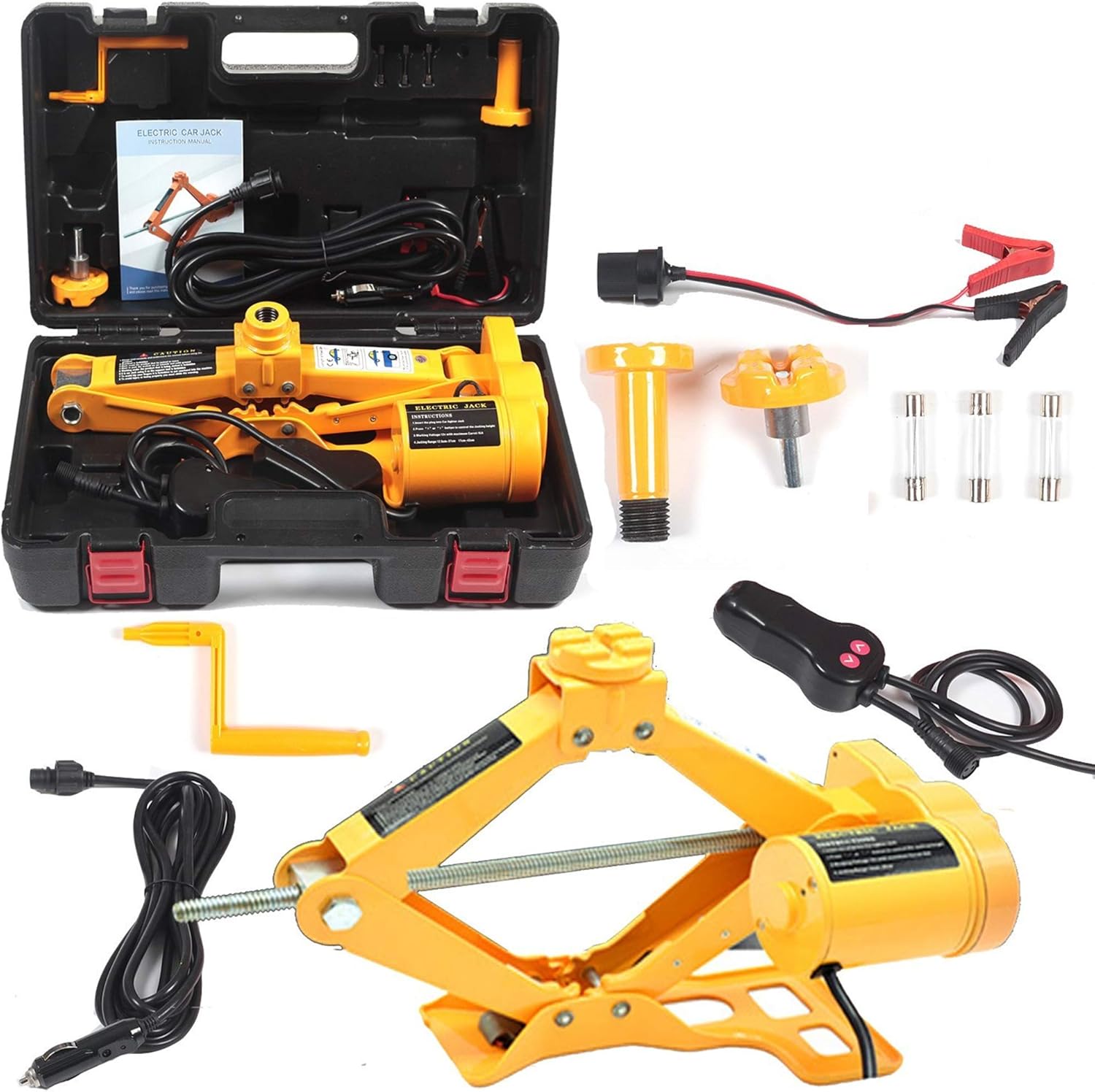 Electric Car Floor Jack 5 Ton All-in-one Automatic 12V Scissor Lift Jack Set for SUV w/Remote Tire Change Repair Emergency Tool Kits Floor Jack for Vehicle Wheel Change (5T)