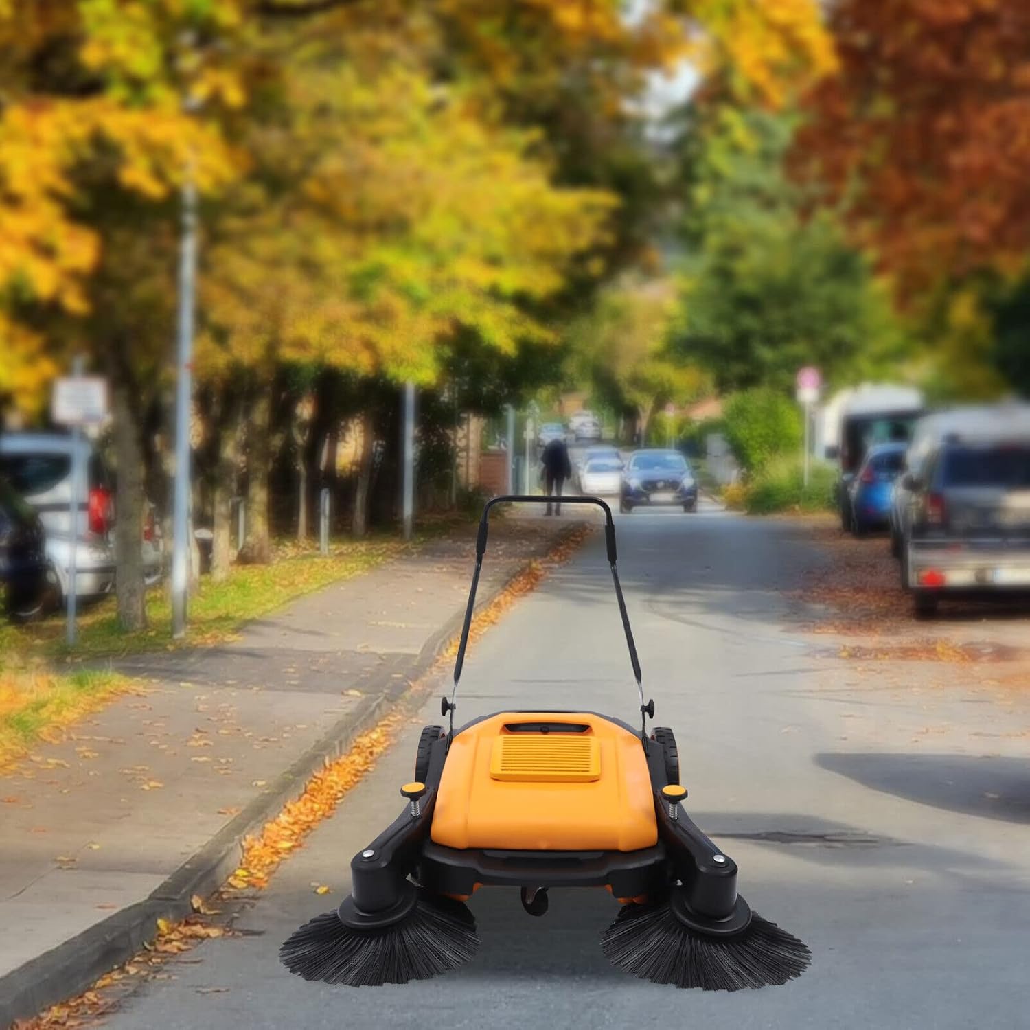 41'' Walk-Behind Sweeper Outdoor Hand Push Floor Sweeper Non Electric Yard Sweeper Outdoor Floor Sweeper Manual Pavement Sweeping Broom
