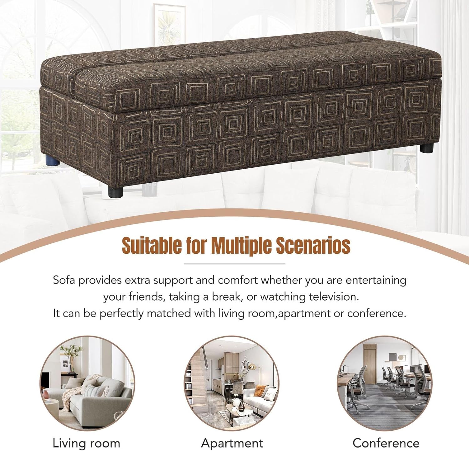 Folding Ottoman Bed Full Size with Mattress, Pull Out Linen Sleeper Sofa Bed Convertible Guest Bed, Murphy Bed for Living Room Apartment Bedroom, Space Saving, Brown