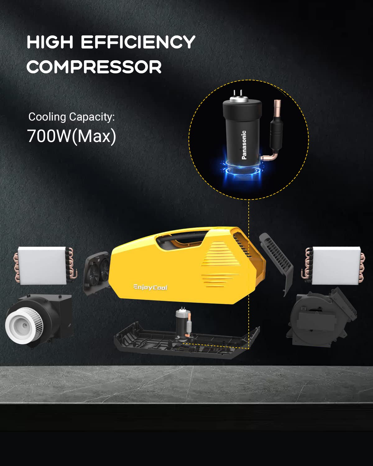 2380BTU Fast Cooling Outdoor Air Conditioner, Portable Air Conditioners, 240W Low Power Consumption Portable Mini Air Conditioner for Camping Tent, RV, Car, Truck, Van and Fishing-Yellow