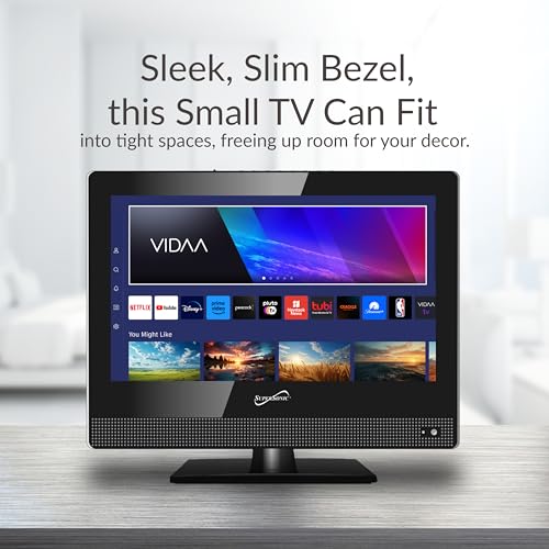 Supersonic SC-1520VTV 15.6 inch Smart AC/DC LED TV, Powered by VIDAA, 1080p, WiFi, Built-in Speakers, USB, HDMI, for Kitchen, RV, Boat, Truck, Playroom, Dorm Room, Remote, DC Car Cord Included