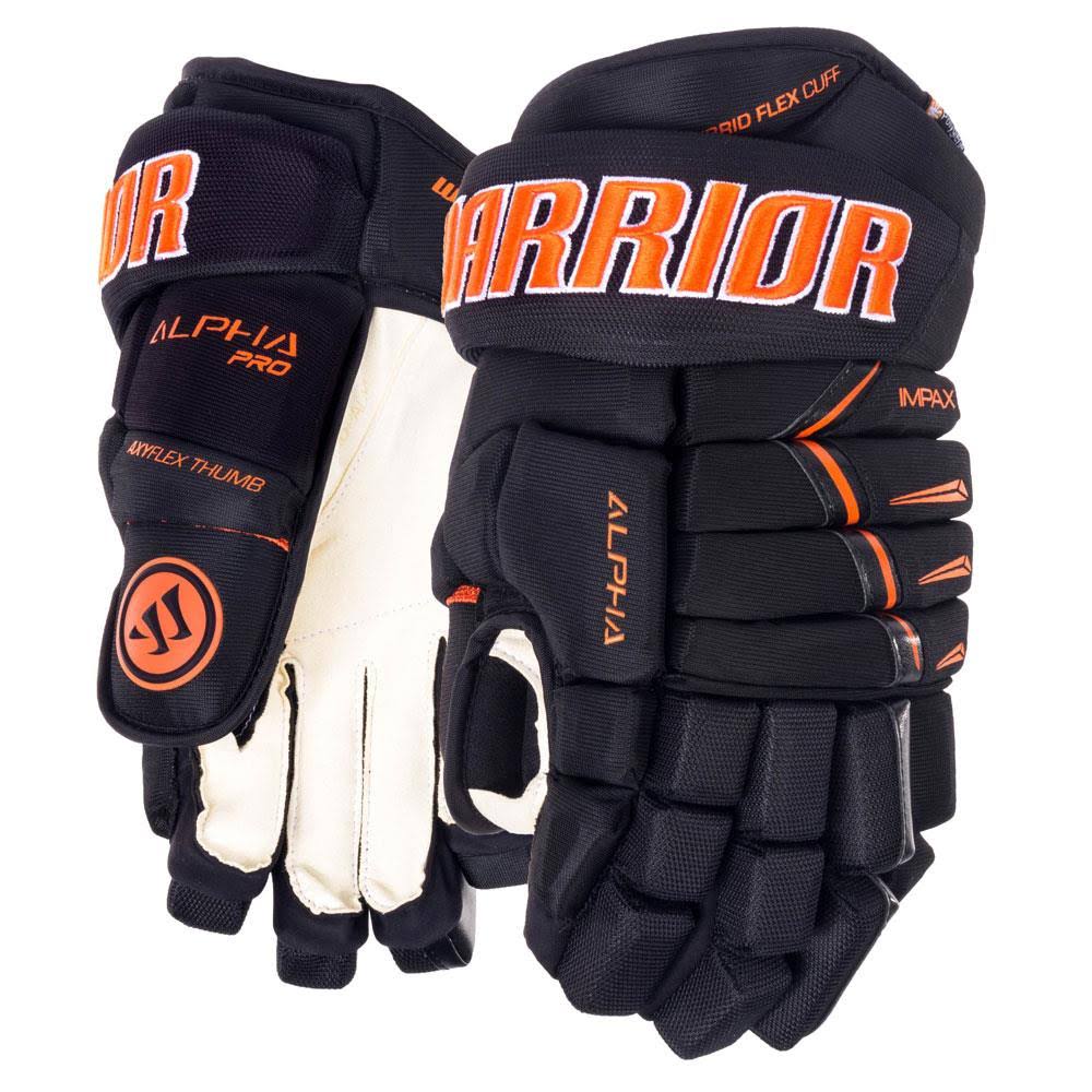 Warrior Alpha Pro Hockey Gloves - 2019 - Senior - Black/Orange - 13.0x22 - Megean