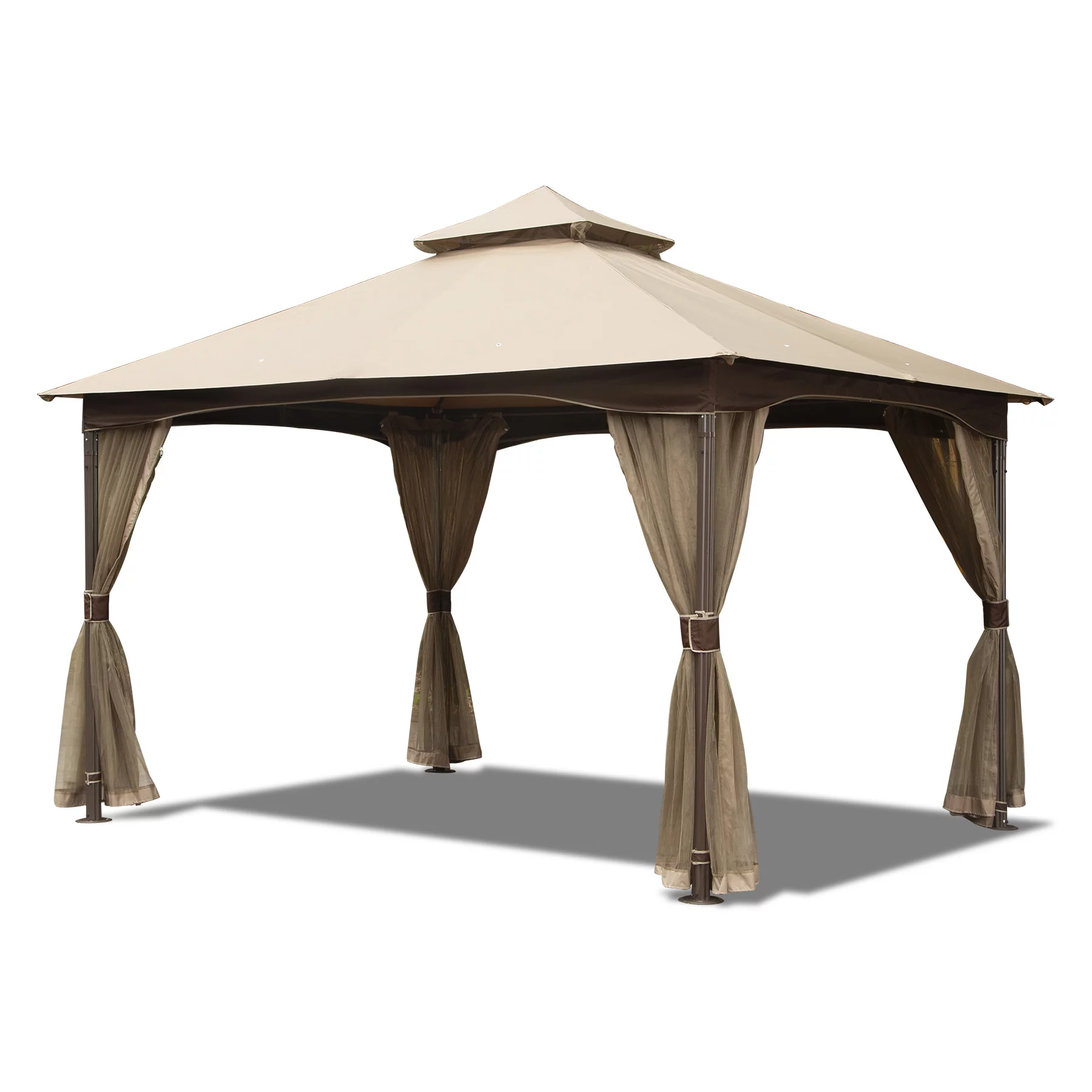Domi Outdoor Living 10'x13'Patio Gazebo Outdoor Ventilation Double Roof Gazebo with Mosquito Netting for Patio,Lawn and Garden, Brown