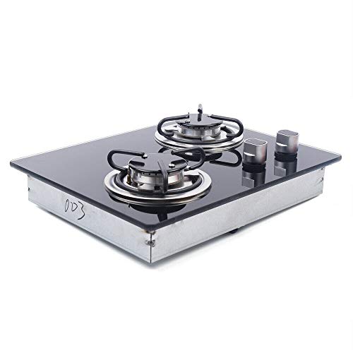 Drop-In Rv Stove Propane, 2 Burner Built-In RV Cooktop Stove,Tempered Glass Stainless Steel Boat RV Caravan Kitchen Stove Gas Hob Cooktop Cook for Household RV Picnics