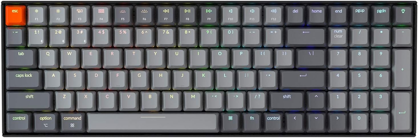Keychron K4 96% Layout 100 Keys Wireless Bluetooth 5.1/Wired USB Mechanical Gaming Keyboard with Gateron G Pro Brown Switch RGB Backlight N-Key Rollover for Mac Windows PC-Version 2