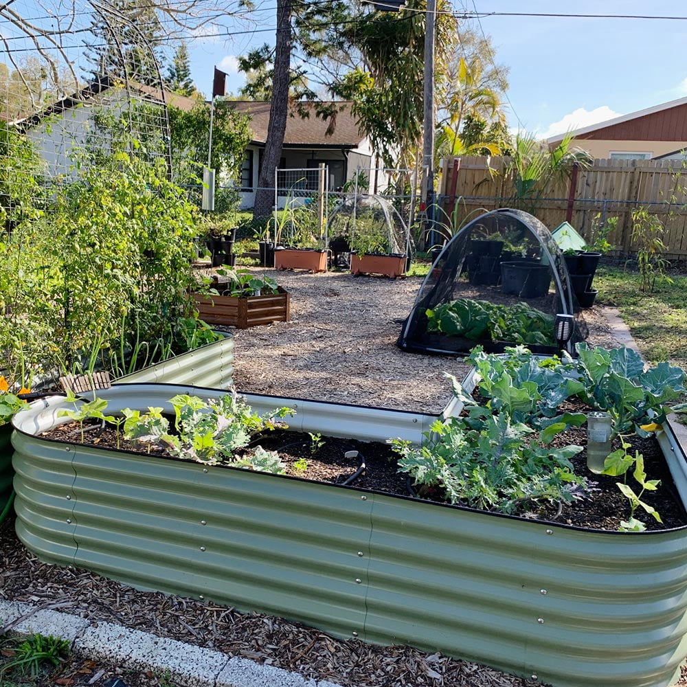 VEGEGA 17" Tall L-Shaped Modular Corrugated Metal Raised Garden Beds Large Size - Green