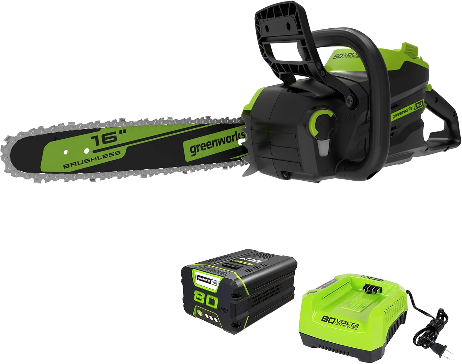 Greenworks Pro 80V 16" Brushless Cordless Chainsaw, 2.5Ah Battery and Charger Included CS80L2512