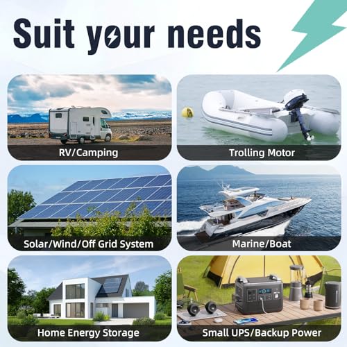 12V 100Ah LiFePO4 Lithium Battery, Up to 15000 Deep Cycles, Low-temp Protection, Ideal for RV, Marine, Trolling Motor, Solar/Wind, Off-Grid and more (12.8V 100Ah)