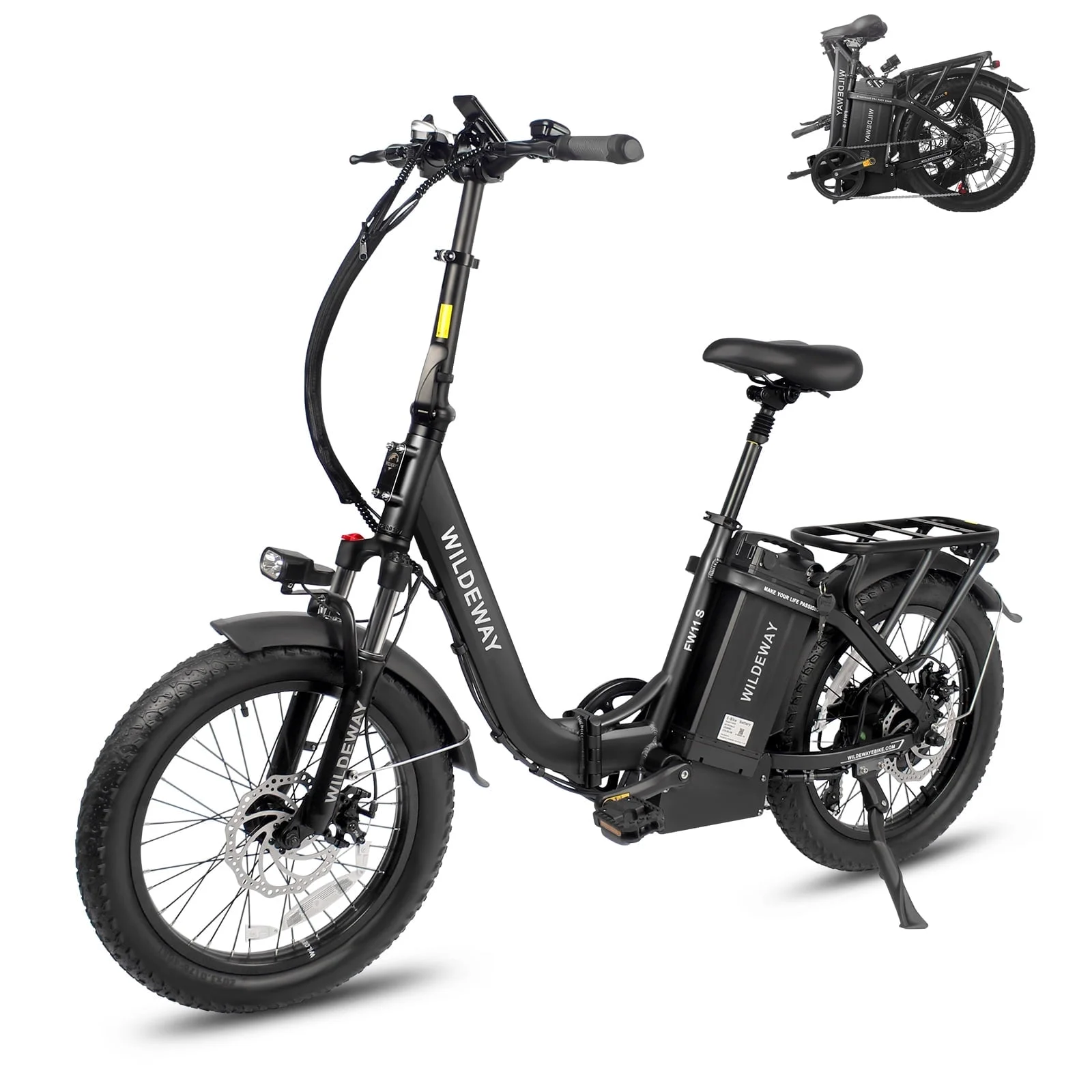 Wildeway Folding Electric Bicycle for Adults ,750w Motor，48v 32ah Removable Battery , 7 Speeds, 20×3.0 Fat Tire Snow Mountain Beach City Ebike Black - Curated Treasures Market