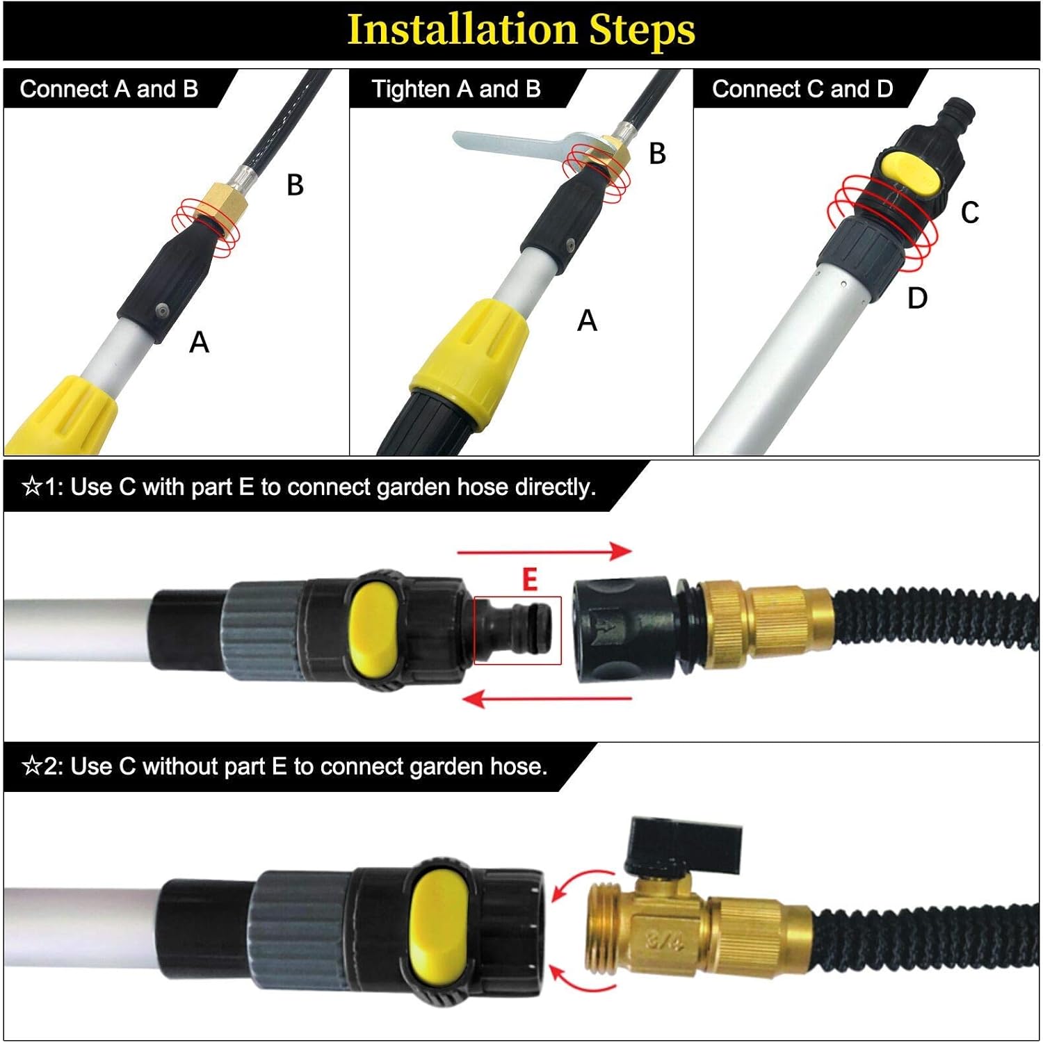 Buyplus 12FT Telescoping Gutter Cleaning Tools - Gutter Cleaners from The Ground, Extendable Gutter Cleaning Wand for Garden Hose Attachment, High Reach Gutter Cleaning Kit Pack of 2