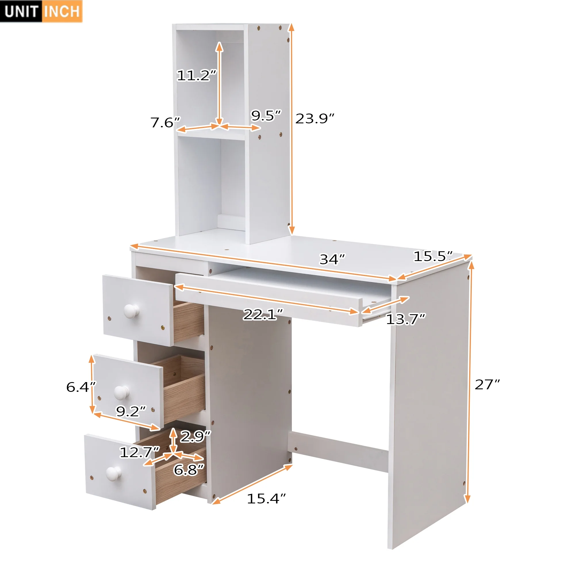 Euroco Wood Twin Bunk Loft Bed with Desk, Drawers and Shelf for Kids, White