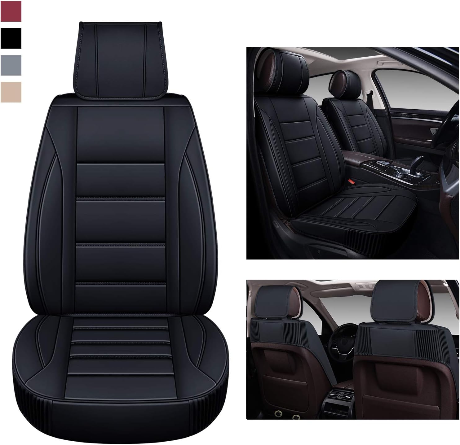 BaoLL Leather Car Seat Covers Front Pair, Automotive Seat Covers with Faux Waterproof Leather, Leatherette Automotive Vehicle Cushion Cover Universal Fit Set, for SUV Pick-up Truck