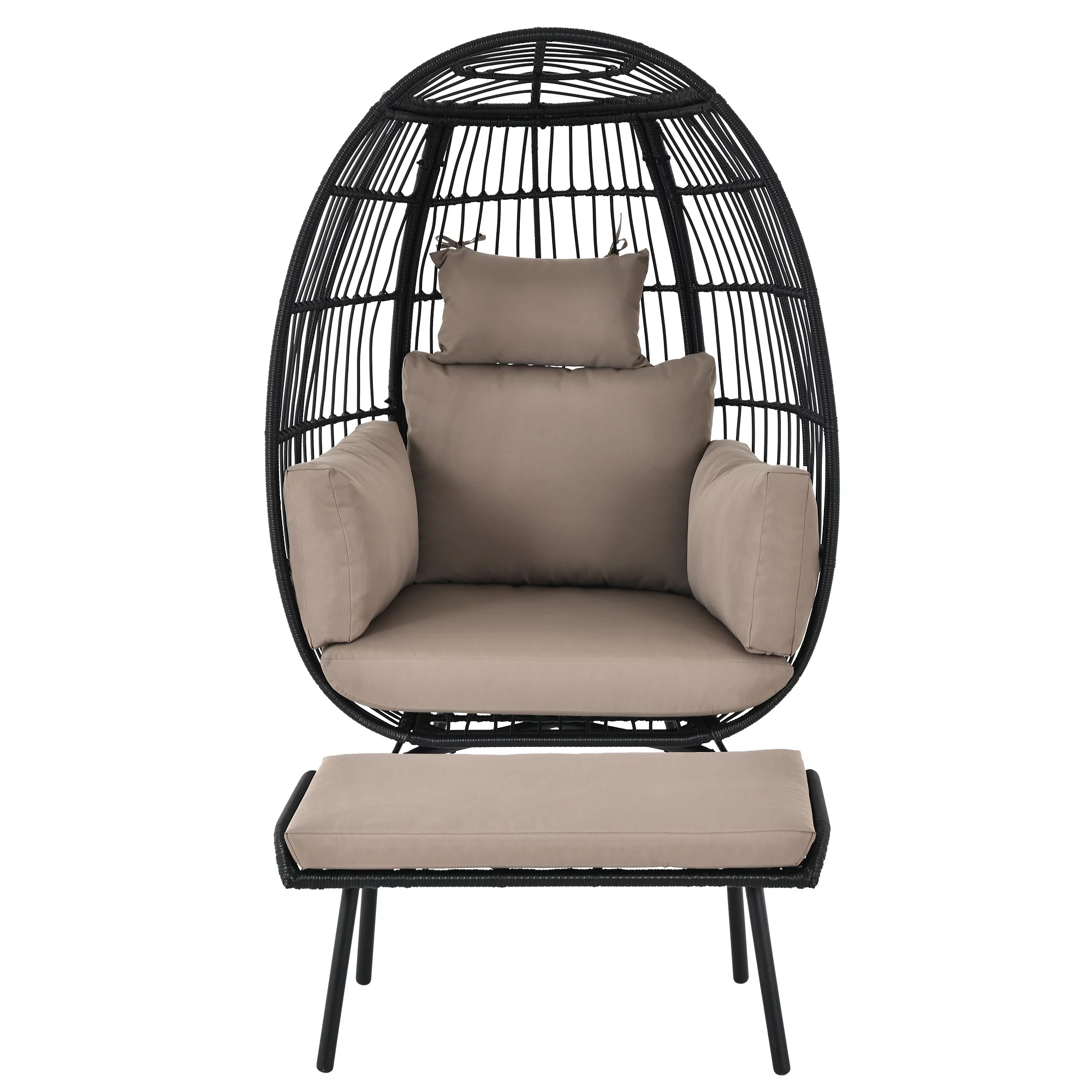DEXTRUS Wicker Egg Chair with Ottoman,with Stand, Cushions, Egg Chairs for Patio - Black