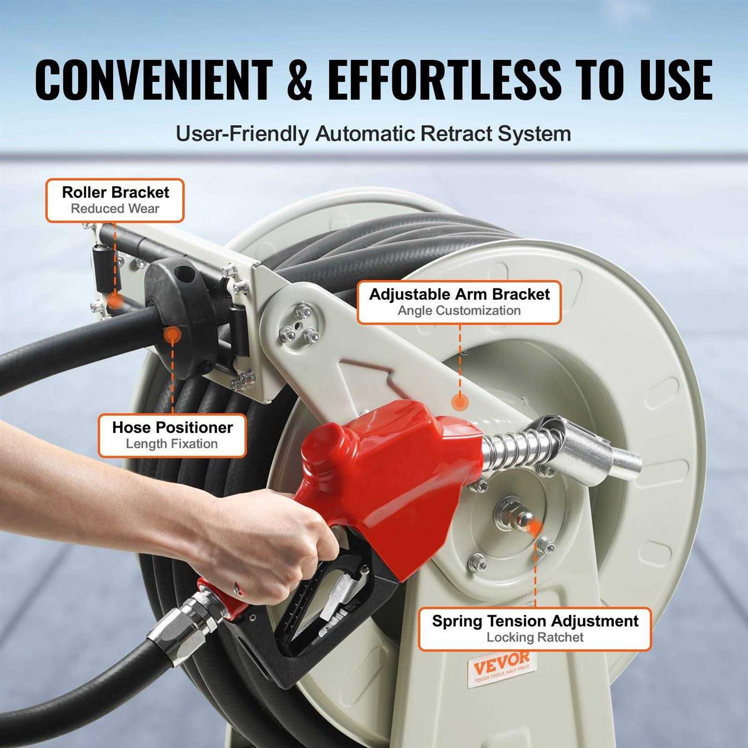 VEVOR Fuel Hose Reel 3/4 x 66' Extra Long Retractable Diesel Hose Reel - Shop Hardware Tools Online Store