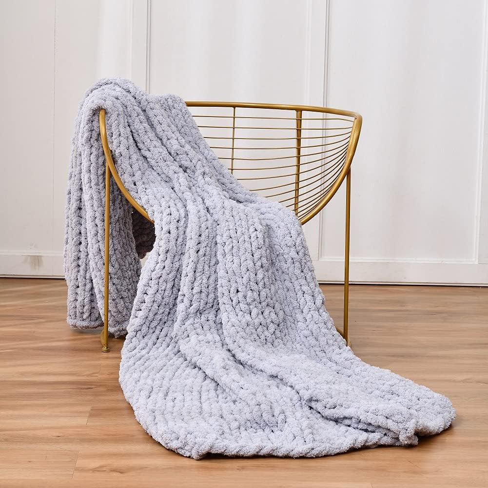 DIRUNEN Chunky Knit Luxury Throw Blanket Large Cable Knitted Premium Soft Cozy Chenille Bulky Blankets for Cuddling up in Bed, on The Couch or Sofa Navy 40×59