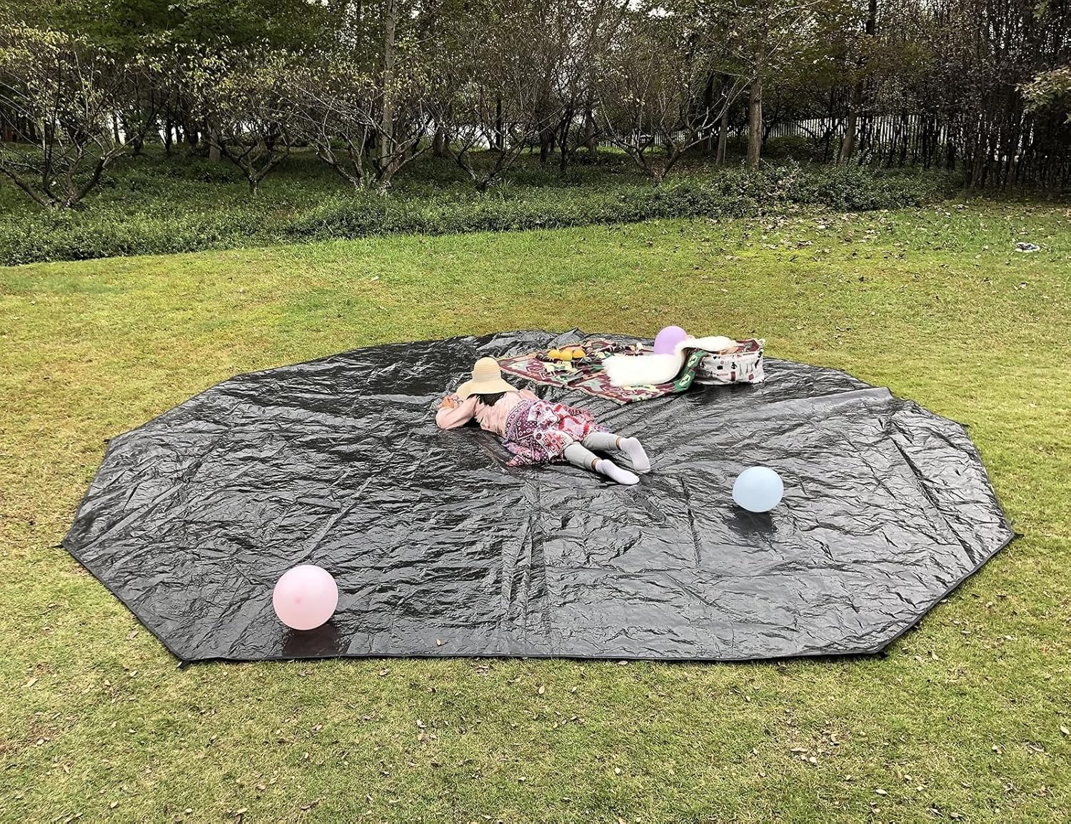 CACKOK Bell Tent Footprint Mat Waterproof Groundsheet for Yurt Tent and Teepee Tent Portable Black Tarp for Picnic Camping